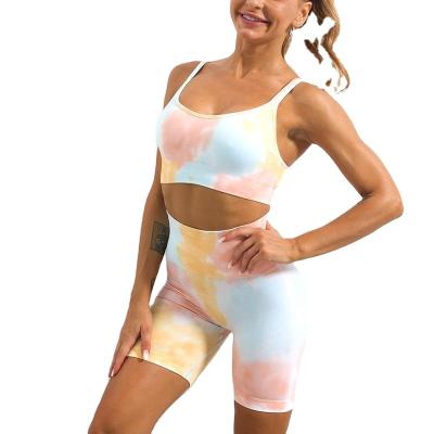 China Fashion Breathable Women High Quality Goods Tie Dye Gym Sports Underwear Yoga Bra Top Fitness No Steel Ring Shockproof Macaron Color for sale