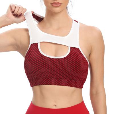 China Mesh Design Honeycomb High Impact Breathable Sexy Gym Wear Hollow Out Open Bra Shockproof Y-shaped Breast Sports Vest Women Yoga Top Bra for sale