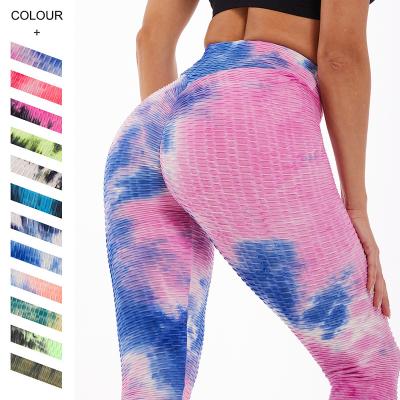 China Women Yoga Apparel Breathable Jacquard High Waist Tie Dye Butt Lift Sports Fitness Tights Leggings Booty Yoga Pants! crack! for sale