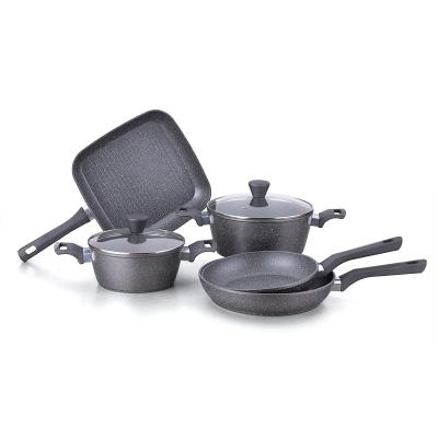 China Sustainable High Quality Pots Set Non Marble Coating Forged Aluminum Kitchen Stick Cookware Set for sale