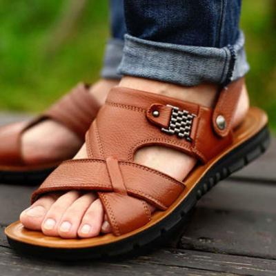 China Flat Men Leather Sandals Classic Summer Men Shoes Soft Roman Comfortable Walking Footwear Slippers Sandals for sale