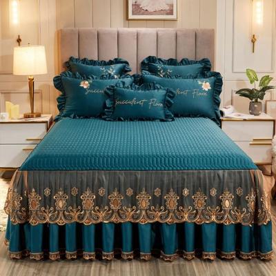 China Matte Lace Bed Skirt Manufacturer Factory Wholesale Soft Bed Skirt Home All-season Hotel Bedding Set With Skirt For Sale for sale