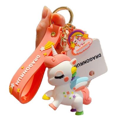 China Unicorn Cartoon Car Keychain Adorable Beautiful Key Chain Rubber Cute Original Bag Key Dangle Ring Creative Gifts For Children for sale