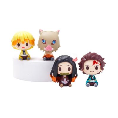 China Cartoon Toy 4Pcs Anime Demon Slayer Figures Q Version Kamado Tanjirou Kamado Sitting Kimetsu No Yaiba Stock Kawaii Boy Children Toy Gift for sale