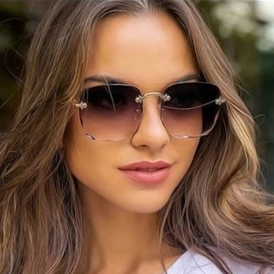 China Summer Women Gradient Rimless Mirror Lady Rimless Square Sunglasses Brown Square SunglassesTrendy Square Fashion Sunglasses New for sale