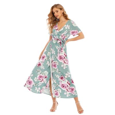 China Factory Direct Wholesale Floral V Neck Split Custom Made Breathable Summer Casual Dress Manufacturers Long Dress For Woman for sale