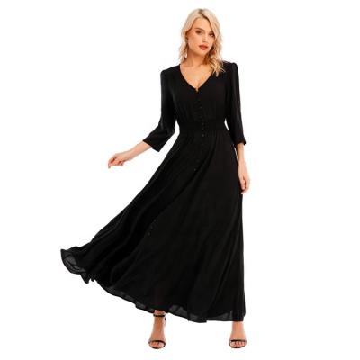 China Breathable Black Elegant V-neck Retro Slim Fit Night Dress Formal Party For Woman for sale