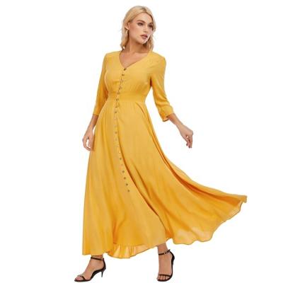 China Breathable Yellow Simple Slim Fit Women's Even Women's Long Sleeve Summer Dress Party for sale