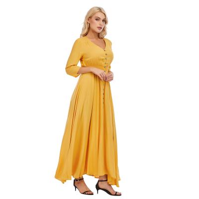 China Breathable Summer Fairy Temperament Spring Midi Vintage Yellow Maxi Dress Elegant Dress for sale