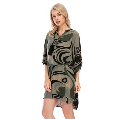 China Latest Design Mature Elegant Loose Breathable Women Dress Print Shirt Dress for sale