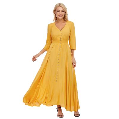 China Breathable Luxury Consistently Popular Summer Tending Simple Yellow Maxi Dress for sale