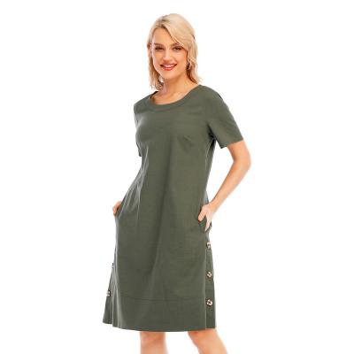 China Breathable Avocado Green Neck Women Clothing Short Round Sleeve Dress Simple Explosion Dress for sale