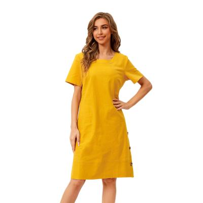 China Breathable Super Warm Bright Yellow Square Neck Simple Ladies Dresses Elegant Casual Wear for sale