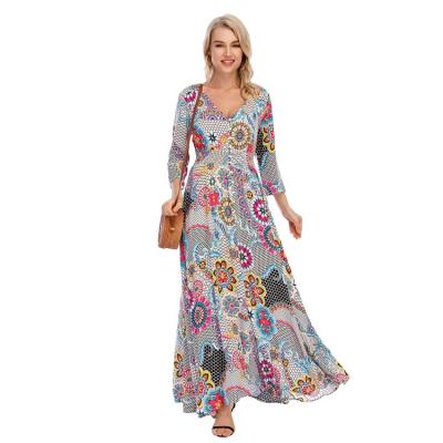 China Breathable V-Neckline Loose Casual Women Tall And Thin Summer Long Dress Fashionable for sale