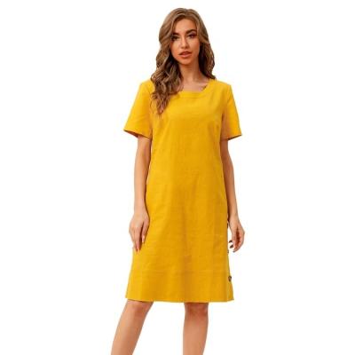 China Factory direct sales retro 55%linen 45%cotton holiday beach breathable linen dress for sale