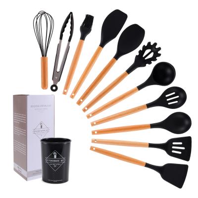 China Durable 12 Pieces Silicone Spatula Set Heat Resistant Kitchen Tool Non-Stick Silicone Cookware Set for sale