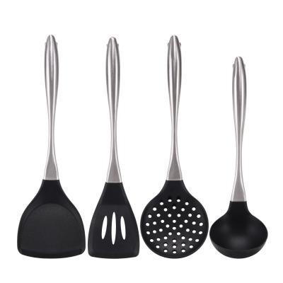 China 304 Sustainable Non-Stick Stainless Steel Soup Pocket Silicone Kitchen Utensils Stainless Steel Pan Spatula Kitchen Cooking Spatula for sale