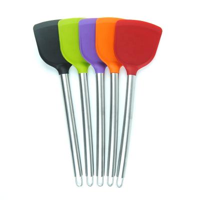 China Viable Stainless Steel Handle Cooking Pancake Turner Food Grade Silicone Chinese Spatula Kitchen Cooking Shovel Cooking Utensils for sale