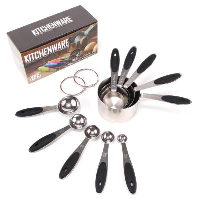 China Cup Viable Kitchen Measuring Handle Silicone Stainless Steel Measuring Cup Set 10PCS Coffee Bean Measuring Spoon Sets for sale