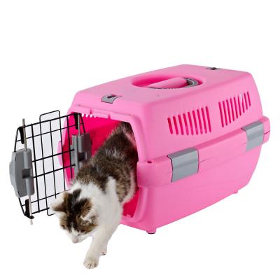 China Cats Manufacture Portable Cages Cat Travel Outdoor Plastic Pet Carrier Airline Pet Cage Carrier Plastic Transport Box Cat Cage for sale