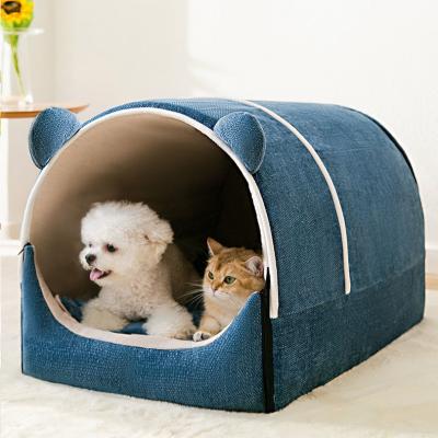 China Removable Washable Soft Super Warm Cute Removable Pet House Dog Kennel Bear Blanket Cat Nest Indoor Pet Kennel Large All Seasons for sale