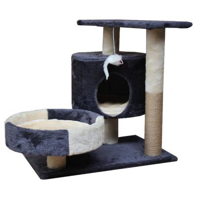 China Interesting Solid Wood Frame Pet Climbing Cat Tree Durable Safety Scratching Post Cat Tree House Sisal Scratch Tree Housing Tower for sale