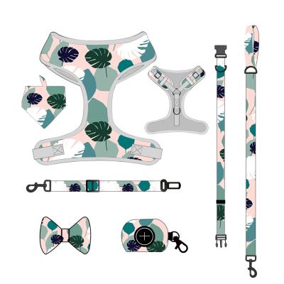 China Custom Printing Dog Harness Conjunto De Arnes Para Perro Collar Perro Scarf Poop Bag Detachable Holder Breathable Dog Harness Set for sale