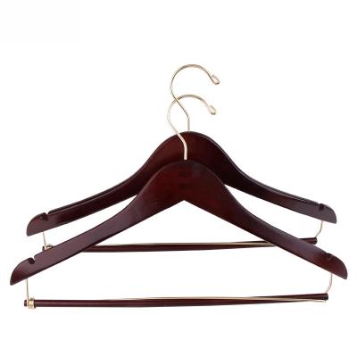 China Eco-Friendly Material Black Cloth Adults Coat Adults Clothes Hangers Adjustable For Hotels Branded Wooden Hanger for sale