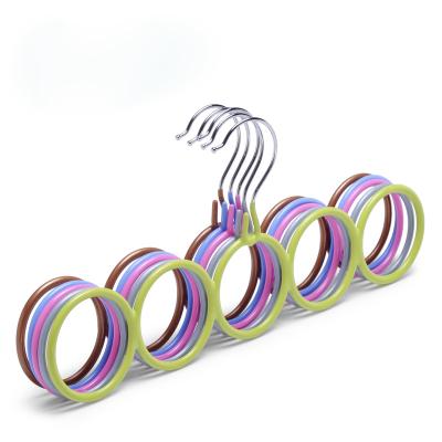 China PVC Coated Multifunctional 5 Rings PVC Coated Towel Scarf Hanger Holes Scarf Tie Belts Shawls Storage Hanger for sale