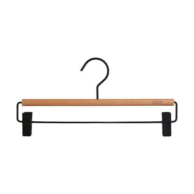 China BLACK Wooden Hook Pants Hanger Eco-friendly Material Hanger Customized With Clips Brand Hanger For Fabrics Wood for sale