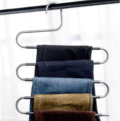 China Transitional Type s Metal Multi Layer Stainless Steel Pant Pant Hangers 5 Layer Hanger Scarf Towel Rack for sale