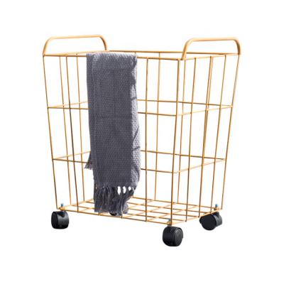 China Contemporary Lavender Servicio Laundry Supplies Toys Storage Rack Metal Mesh Laundry Basket With Wheels for sale