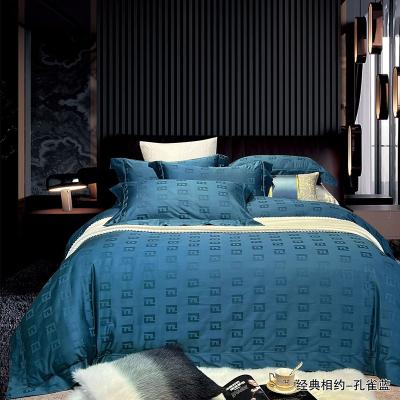 China Breathable 100S Cotton Double Strand Dyeing Large Jacquard Fabric Quilt Cover Luxury Pillowcase High Grade Bedding Home Textile Fabrics for sale