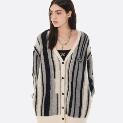 China Anti-Wrinkle Women Long Sleeve Sweater V-Neck Stripe 