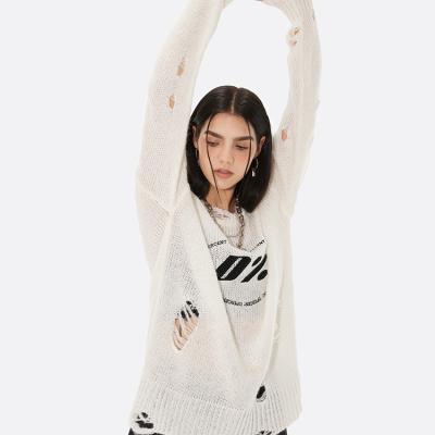 China Anti-pilling Wholesale Autumn Oversize Knitting Fashion Hollow Crochet Women Sweater Pullover for sale