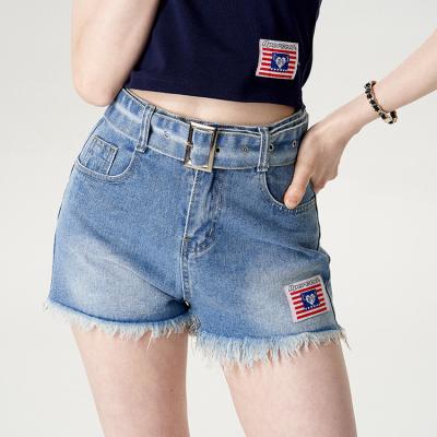 China Blue Anti-Wrinkle Sexy Summer High Waist Distressed Fringed Ladies Denim Shorts Women Jean Shorts for sale