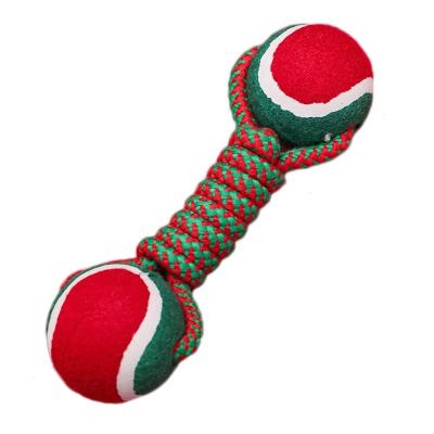 China Christmas Style Dog Rope Stocked Chew Toy Dog Tennis Ball Toy To Throw Fetching Toss for sale