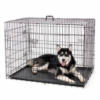 China Viable Folding Cat Crate, High Quality Pet Kennel Stainless Steel Metal Dog Double Door Heavy Duty Large Wire Animal Cage for sale