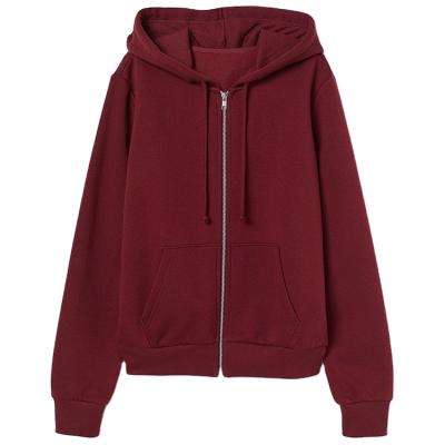 China Custom Anti-Wrinkle Women Metal Zipper Up Ribbed Cuff 300g Terry Regular Fit French Kangaroo Hooded Pocket Sweatshirt Hoodie for sale