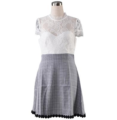 China Latest Anti-Static Original Design Dresses O-Neck Short Sleeve Translucent Lace One-Line Casual Dress for sale