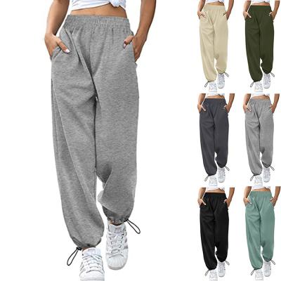 China Color Draw Viable Causal Solid Jogger Drawstring Wide Leg Pants for sale