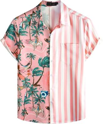 China Custom Men's Anti-Pilling Flamingo Animals Hawaiian Shirts Short Sleeve Button Down Summer Shirt Beach Casual Shirts for sale