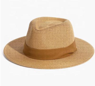 China Straw Panama Hat Fedora Summer Wide Brim Beach Sun Hat Mens Womens Custom Striped UPF Straw Hat For Women for sale