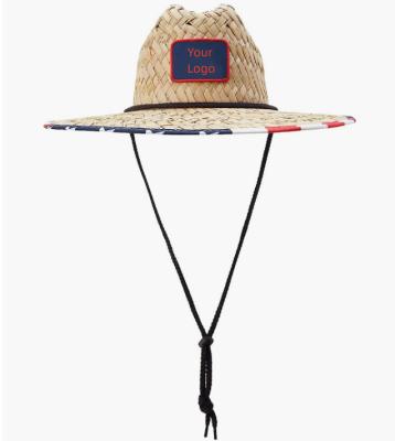 China Custom Men's Abroad Lifeguard Wide Brim Travel UV Protection Outdoor Beach Sun Straw Hat Striped for sale