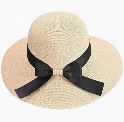 China Custom Classic Striped Sun Hats Summer Packable Bowknot Floppy Hat Wide Brim Straw Hat For Women UV Protection for sale