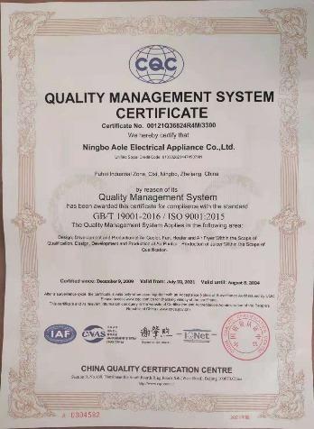 ISO9001 - Ningbo Aole Electrical Appliance Co., Ltd.