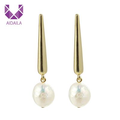 China Office / Career AIDAILA Latest Design Matte Gold Real Natural Pearl Dangle Earrings Women 2019 for sale