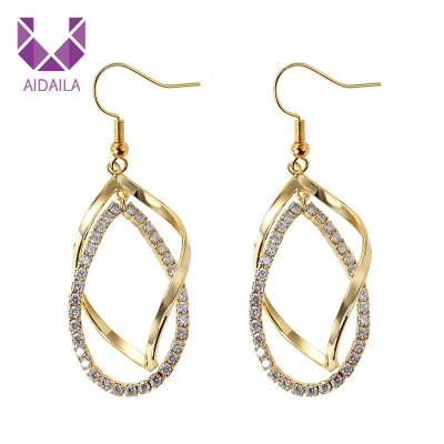 China AIDAILA Classic Alloy Earrings Eco-friendly Metal Twisted Earrings Coffee Gold Silver Rhinestone Chains Circle Multilayer Earring For Women women for sale