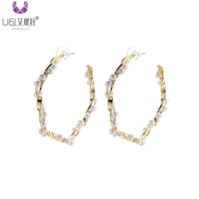 China AIDAILA Fashion Wedding Party Jewelry Large Twisted Gold Plated Pearl Circle Unfading Earrings for sale