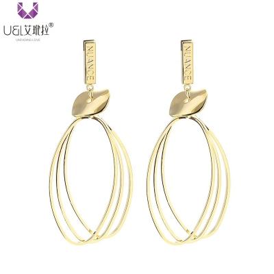 China AIDAILA Three Layer Circle Earrings Metal 18K Gold Plated Unfading Plated Geometric Earring Dangle Lady Earring for sale